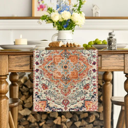 Miniatura 2 de Artoid Mode Camino de Mesa Estilo Boho Bohemia Naranja, Decoración Mágica de Otoño para Cocina y Comedor de Estilo Rústico y Granja, para Decoración