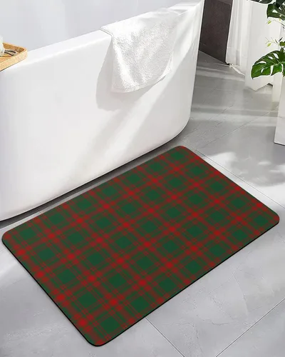 Tapete de baño a cuadros rojos y verdes para bañera, antideslizante, de secado rápido y absorbente, de tierra de diatomeas, fregadero de ducha,