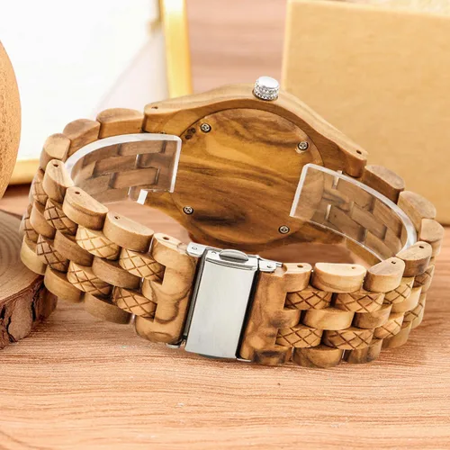 Miniatura 4 de Reloj ligero de cuarzo de madera para mujer, reloj analógico de cuarzo, correa de madera con cierre plegable, relojes de madera para mujer