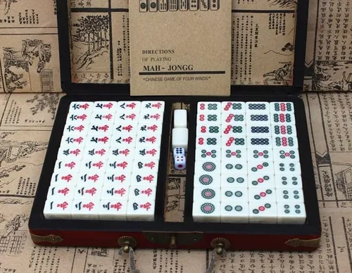 Miniatura 2 de Mini juego de viaje chino Mahjong Mahjong juego de viaje chino Mahjong juego de 144 azulejos Mahjong juegos con 2 dados de transporte estuche