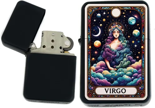 Miniatura 31 de Signos del zodiaco, símbolos del horóscopo, colección de iconos de astrología, infinito negro mate a prueba de viento, encendedores (Virgo) - Regalo