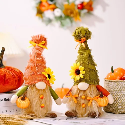 Miniatura 10 de Gnomos de otoño de Acción de Gracias con cosecha de enanos de elfo sueco, decoraciones de otoño para el hogar, mesa de baño, interiores, decoración