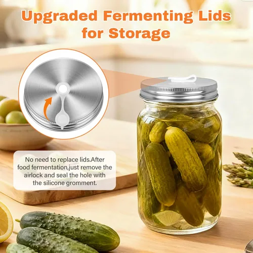 Miniatura 3 de Xileanalee Kit de fermentación para tarro Mason de boca ancha, chucrut/decapado con 4 pesos de fermentación de vidrio, 4 tapas de fermentación, 4