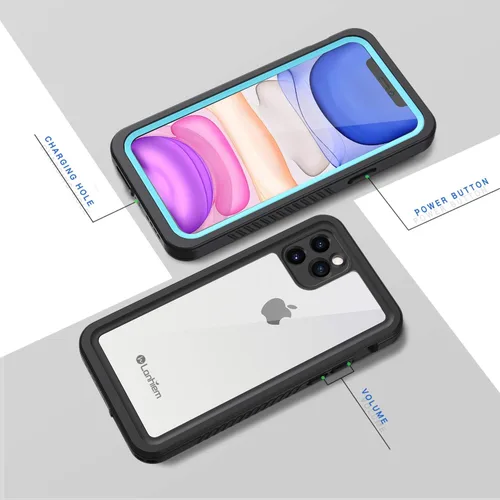 Miniatura 6 de Lanhiem Funda impermeable para iPhone 11 Pro Max, protección de cuerpo completo 360 bajo el agua, a prueba de suciedad, a prueba de golpes, con Negro