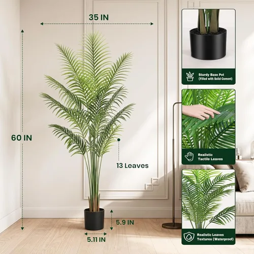 Miniatura 8 de Artificial Palm Tree, ANTING 5FT Tall Faux Palm Tree with Black Base Pot, Artificial Plants with Lifelike Leaves for Outdoor Indoor Home Living Room