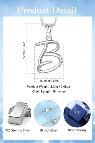 Miniatura 120 de EUDORA Collares de plata esterlina con inicial para mujer, regalos clásicos de 26 letras sin cuello para niñas, hermana, madre hija, cadena de 18