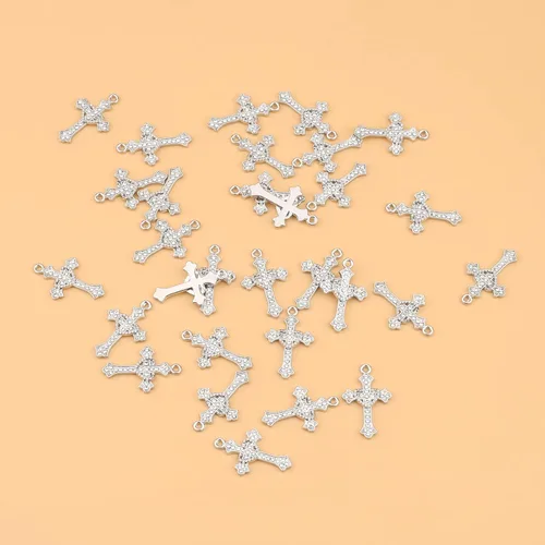 Miniatura 3 de 30 dijes de cruz de diamantes de imitación para hacer joyas, bricolaje, collares, pulseras Plateado