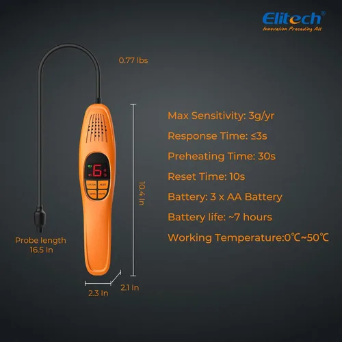 Miniatura 7 de Elitech Detector de fugas de refrigerante, detector de fugas de freón, freón Sniffer Detector de fugas de gas halógeno automotriz para R134A R410A