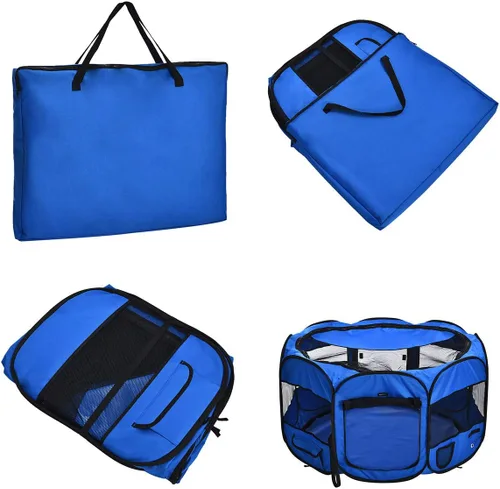 Miniatura 3 de Amazon Basics Corral Plegable Octogonal para Interior y Exterior, Portátil, Suave para Perros/Cachorros/Juguetes, 114 cm / 45", Azul