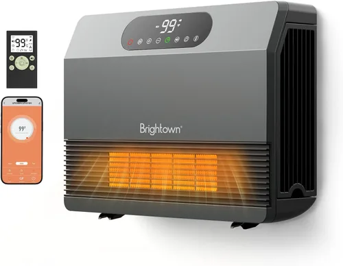 Brightown Calentador de pared inteligente, calentador eléctrico para uso en interiores de 1500 W, 5 modos opcionales, termostato ajustable, 3-Gris