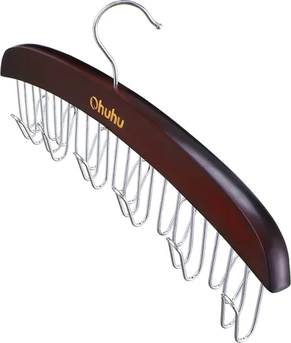 Miniatura 9 de Organizador de colgadores para cinturón para clóset: Ohuhu con 12 ganchos, máximo 36 cinturones, colgador de corbatas, soporte de cinturón de Nogal