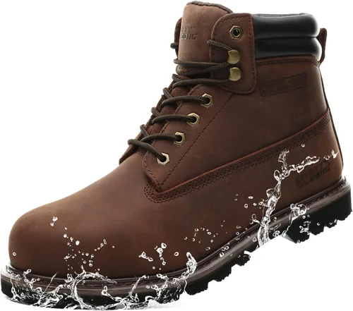 Miniatura 10 de Botas de trabajo para hombre, impermeables, con puntera suave, antideslizantes, cómodas, botas de trabajo de cuero Trigo