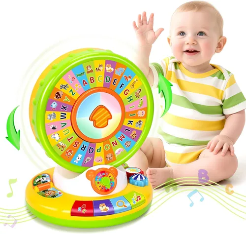 Juguete para niños y niñas de 1, 2 y 3 años, juguetes musicales de aprendizaje para bebés que giran y cantan el alfabeto para niños pequeños de