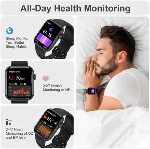 Miniatura 5 de Relojes inteligentes para hombres y mujeres con pantalla HD de 1.83 pulgadas, reloj inteligente de seguimiento de actividad física para teléfonos