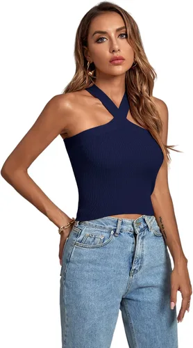 Miniatura 5 de Umenlele Camiseta corta sin mangas con cuello halter cruzado para mujer