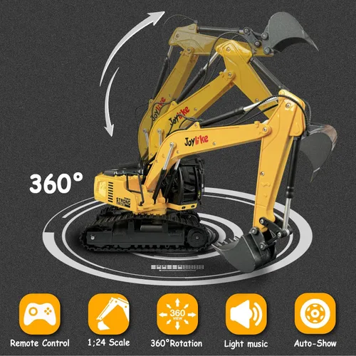 Miniatura 3 de Joylike Juego de excavadora y camión volquete RC, vehículo de construcción con control remoto de metal de 2.4Ghz con luz y sonido, mejor juguete