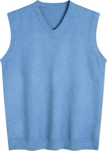 Miniatura 11 de Amussiar Suéter casual para hombre, chaleco con cuello en V, ajustado, sin mangas, suéter de punto