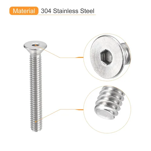 Miniatura 4 de uxcell #8-32x1-1/4 Tornillos de cabeza avellanada plana, 25 piezas de tornillos de cabeza plana con rosca completa de acero inoxidable 304, pernos