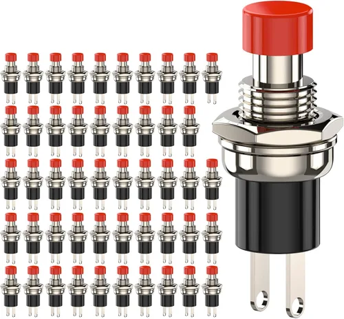 Miniatura 13 de Interruptor de botón momentáneo, 1A 250VAC SPST Mini interruptores de botón cerrado normal (NC) tapa negra y roja - 20 piezas