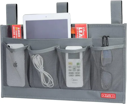 Miniatura 15 de Zafit Organizador colgante para mesita de noche, organizador de almacenamiento para revistas, teléfono, control remoto (4 bolsillos, negro)