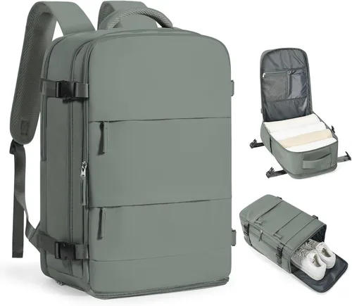 Miniatura 38 de Mochila de viaje grande, bolsa de mano, aprobada para aviones, para artículos personales, para hombre o mujer, color beige con marrón