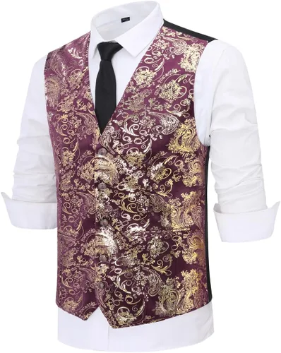 Miniatura 3 de Cloudstyle Chaleco de vestir con estampado para hombre, ajustado, chaleco formal con botones
