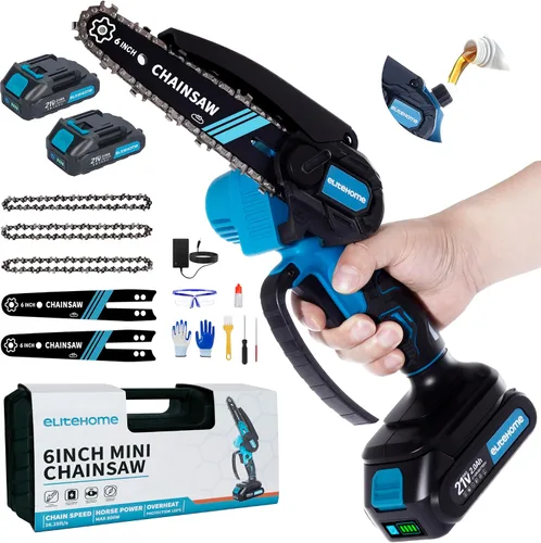 Miniatura 8 de EliteHome Mini Motosierra Inalámbrica de 6 Pulgadas con 2 Baterías, Motosierra Eléctrica Portátil de Mano, Motosierra Pequeña Alimentada por Batería