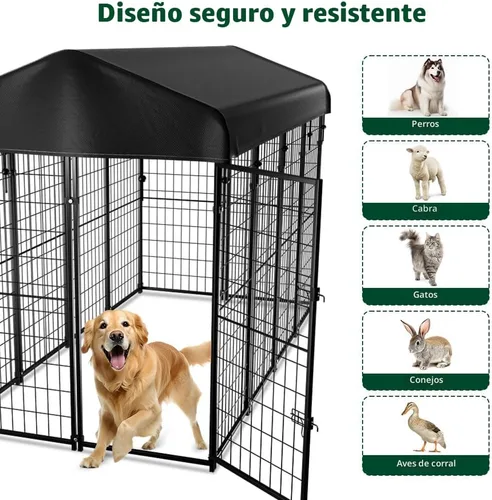 Miniatura 5 de Perrera para perros exteriores con techo, 8 x 6 x 4 pies para perros grandes, jaula soldada de alta resistencia con cubierta impermeable resistente