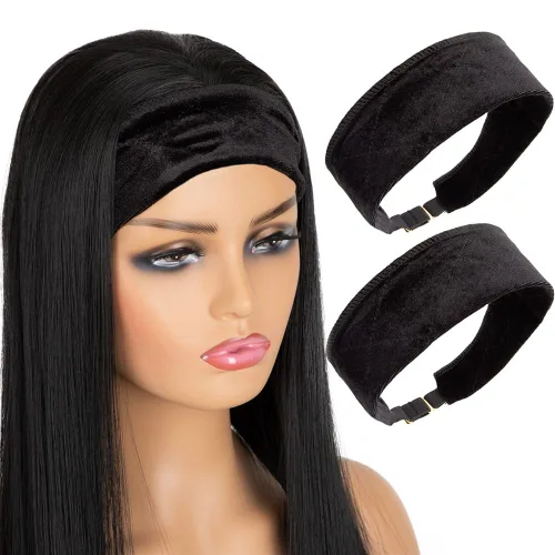 Miniatura 9 de Diadema elástica de terciopelo para peluca, 2 piezas, cómoda banda ajustable para pelucas, banda antideslizante de buen agarre (marrón chocolate)