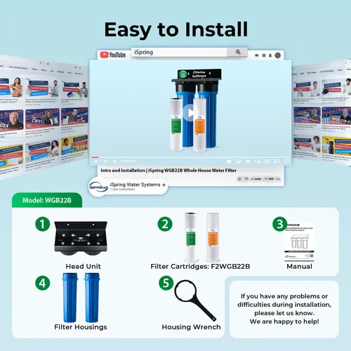Miniatura 6 de iSpring WGB22B - Sistema de filtración de agua de 2 etapas para toda la casa, filtros de bloque de sedimentos y carbono de 20 x 4.5 pulgadas