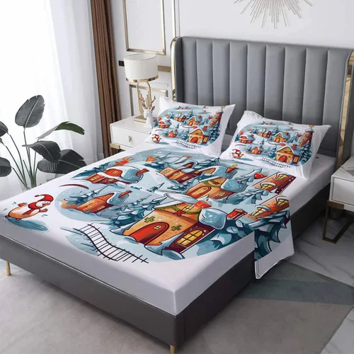 Miniatura 11 de Sábanas para árbol de Navidad tamaño individual – Sábanas y fundas de almohada de Navidad – 100% microfibra, estampado de alta cantidad de hilos