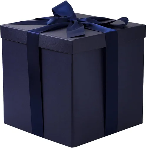 Miniatura 9 de RUSPEPA Caja de regalo mediana negra con tapas, cinta y papel de seda, caja de regalo plegable perfecta para cumpleaños, graduación, día del padre