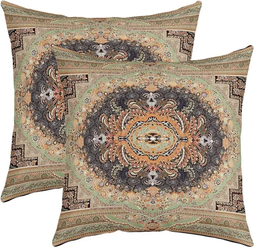 Miniatura 11 de Juego de 2 fundas de almohada bohemias tribales de 22 x 22 pulgadas, fundas de almohada exóticas retro, fundas de cojín bohemias de celosía vintage
