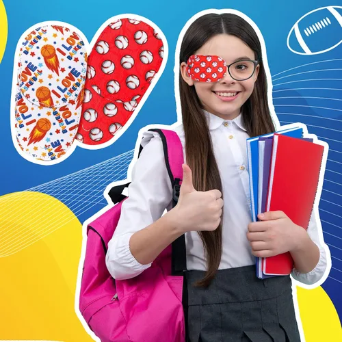 Miniatura 5 de Newcotte 12 parches para ojos para niños pequeños, reutilizables, ajustables, para gafas para ojos izquierdo o derecho, patrones surtidos (deportes)