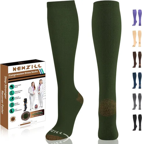 Miniatura 23 de NEWZILL Calcetines de compresión de cobre para mujeres y hombres, de 15-20 mmHg, algodón con control de olores, calcetines de vestir para negocios