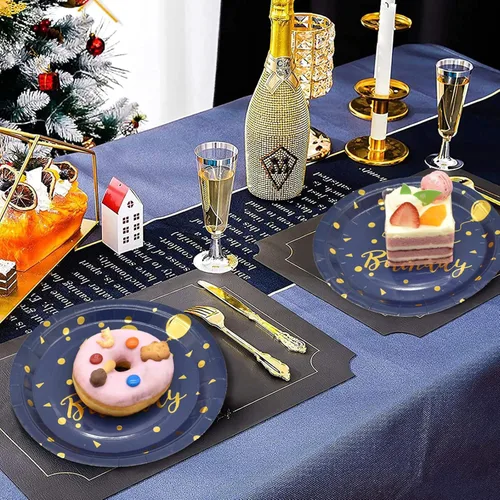 Miniatura 2 de Sirve 25 invitados, 200 unidades de platos desechables de feliz cumpleaños y servilletas suministros para fiesta, juegos de decoración de fiesta