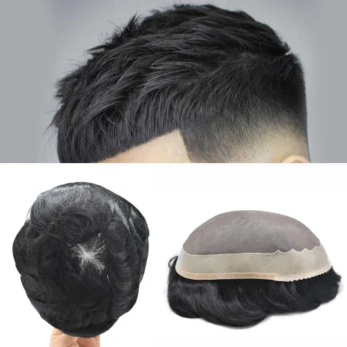 Pieza de pelo para hombre, tupé, duradero, fino, mono, sistema de reemplazo de cabello humano real para hombre, extensiones de pelo de tupé,