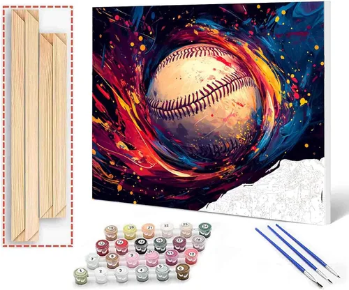 Miniatura 21 de Aihonmin Pintura por números, tema de baloncesto, kit de pintura al óleo para niños y adultos, pintura de dibujo de 16 x 20 pulgadas, pigmento Bola
