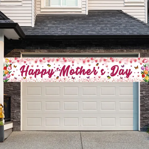 Miniatura 6 de Decoraciones para el día de la madre, pancarta de feliz día de la madre, tamaño grande, diseño floral rosa con mariposas, decoración para el día
