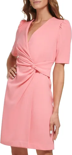 Miniatura 4 de DKNY Vestido con cuello en V y nudo lateral para mujer, Coral (Sunkist Coral)