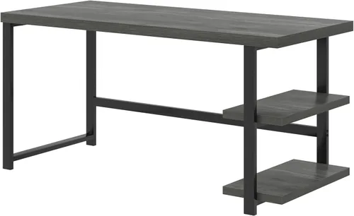 Miniatura 9 de EXCEFUR Escritorio industrial para computadora, escritorio de oficina en casa con estantes de almacenamiento, mesa de estudio de madera para Gris