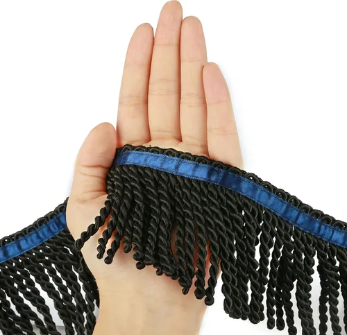 BEL AVENIR Cortina con flecos de lingotes con cinta azul de 5.3 yardas x 3 pulgadas, adornos de tela para coser tú mismo para cortina, sofá y ropa
