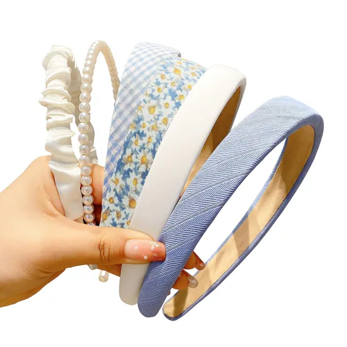 Miniatura 16 de Diademas de moda para mujeres y niñas, 5 piezas de diadema de perlas, diademas florales acolchadas para mujeres, diadema ancha vintage (verde)