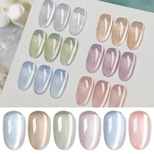 Miniatura 24 de Born Pretty Esmalte de uñas de gel de ojo de gato magnético, esmalte de gel pastel lechoso magnético azul pastel verde púrpura rosa nude plateado