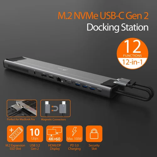 Miniatura 2 de j5create Estación de acoplamiento de pantalla USB C Dual 4K 60Hz (12 en 1), ranura SSD M.2 integrada, HDMI, DisplayPort, USB-A de 10 Gbps, lector