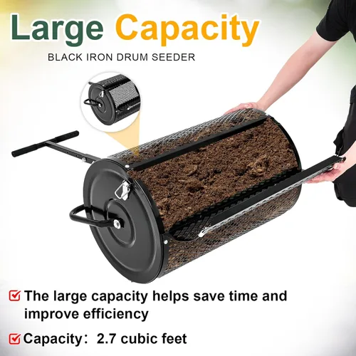 Miniatura 4 de Hiboom Esparcidor de compost de 36 pulgadas, esparcidor de turba y musgo, rodillo de estiércol con mango ajustable en forma de T, malla metálica