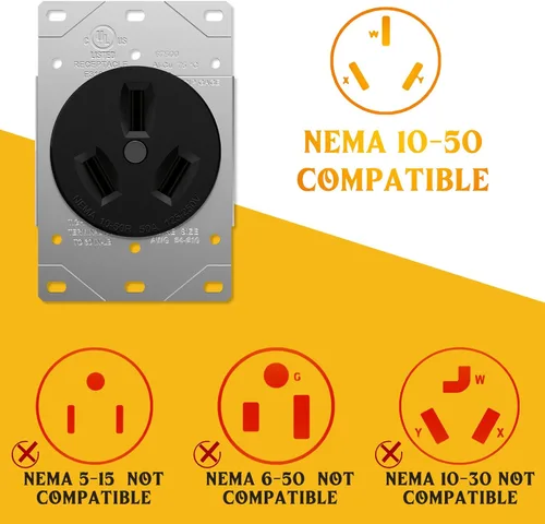 Miniatura 4 de Kanayu Adaptador de Estufa de 3 Clavijas Compatible con Adaptador NEMA 10-50p a 14-50r Enchufe Macho de 3 Clavijas a Receptáculo Hembra de 4 Amarillo