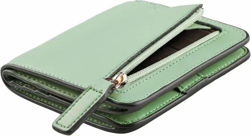 Miniatura 14 de Toughergun Cartera pequeña de cuero delgada para mujer con protección RFID, mini monedero bifold compacto con ventana de identificación transparente