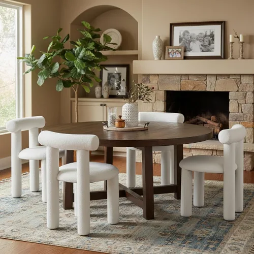 Miniatura 3 de DUOMAY Juego de 4 Sillas de Comedor Modernas Negras de Bouclé, Sillas de Cocina Tapizadas Sherpa Sin Brazos con Respaldo de Barril, Sillas