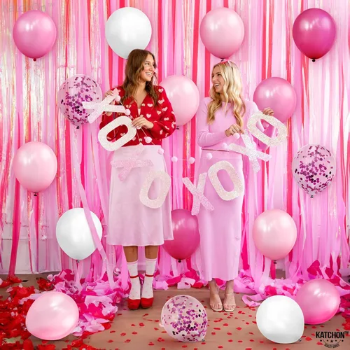 Miniatura 4 de KatchOn, Kit de arco de globos rosas metálicos, 12 pulgadas, paquete de 60, globos de confeti para decoraciones de fiesta rosa, globo de confeti